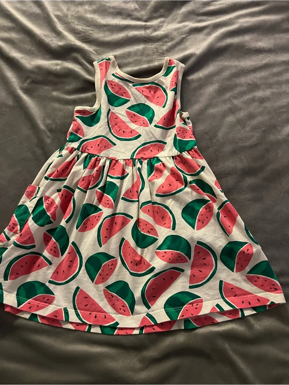 Hanna Andersson White Dress with Pink & Green Watermelon Print